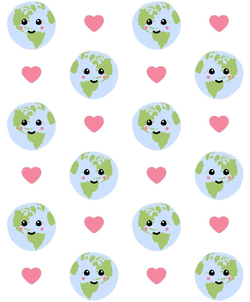 Seamless pattern of Earth with cute face vector
