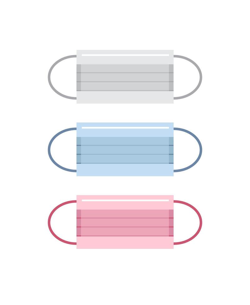 Set of flat color medical face mask vector