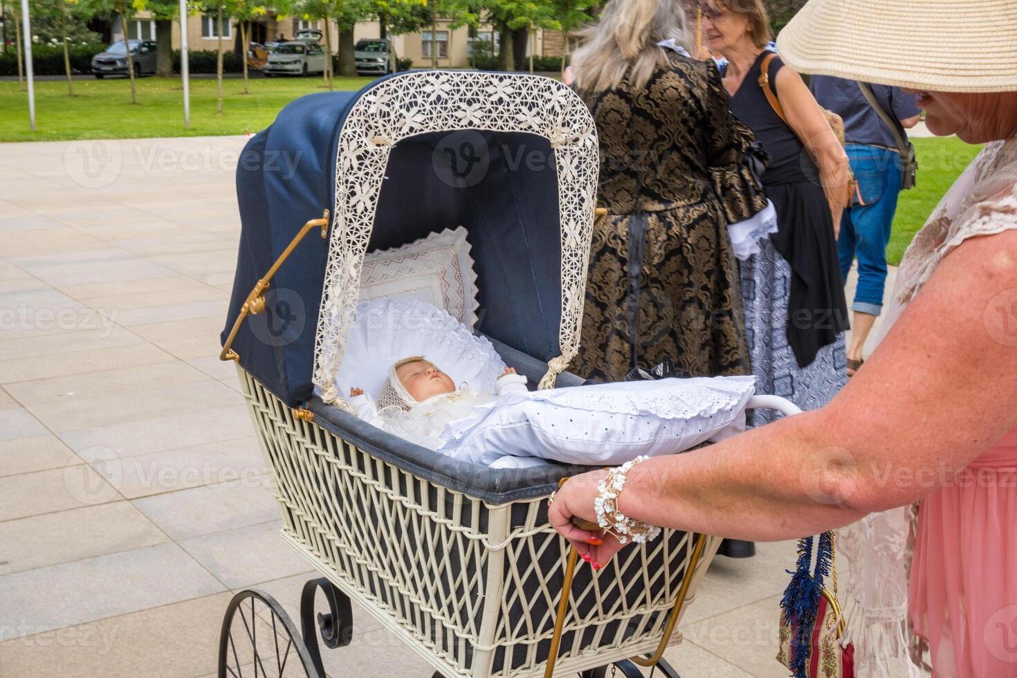 Podebrady- Czech- 27 July 2024 Holiday Vintage baby Strollers Historical in park photo