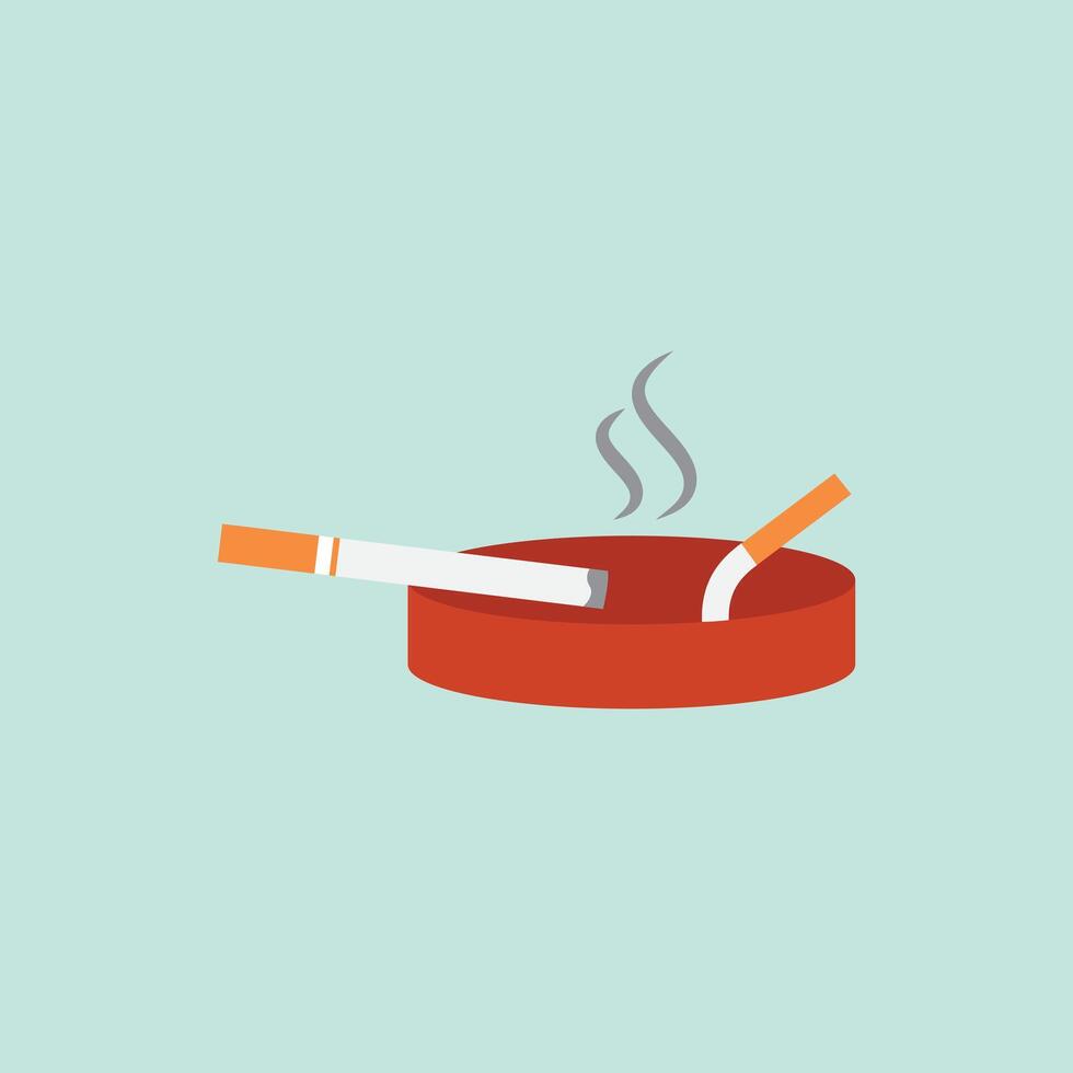 Ashtray with extinguished cigarettes. Smoke from an extinguished cigarette. A day without tobacco. Smoking harm concept vector