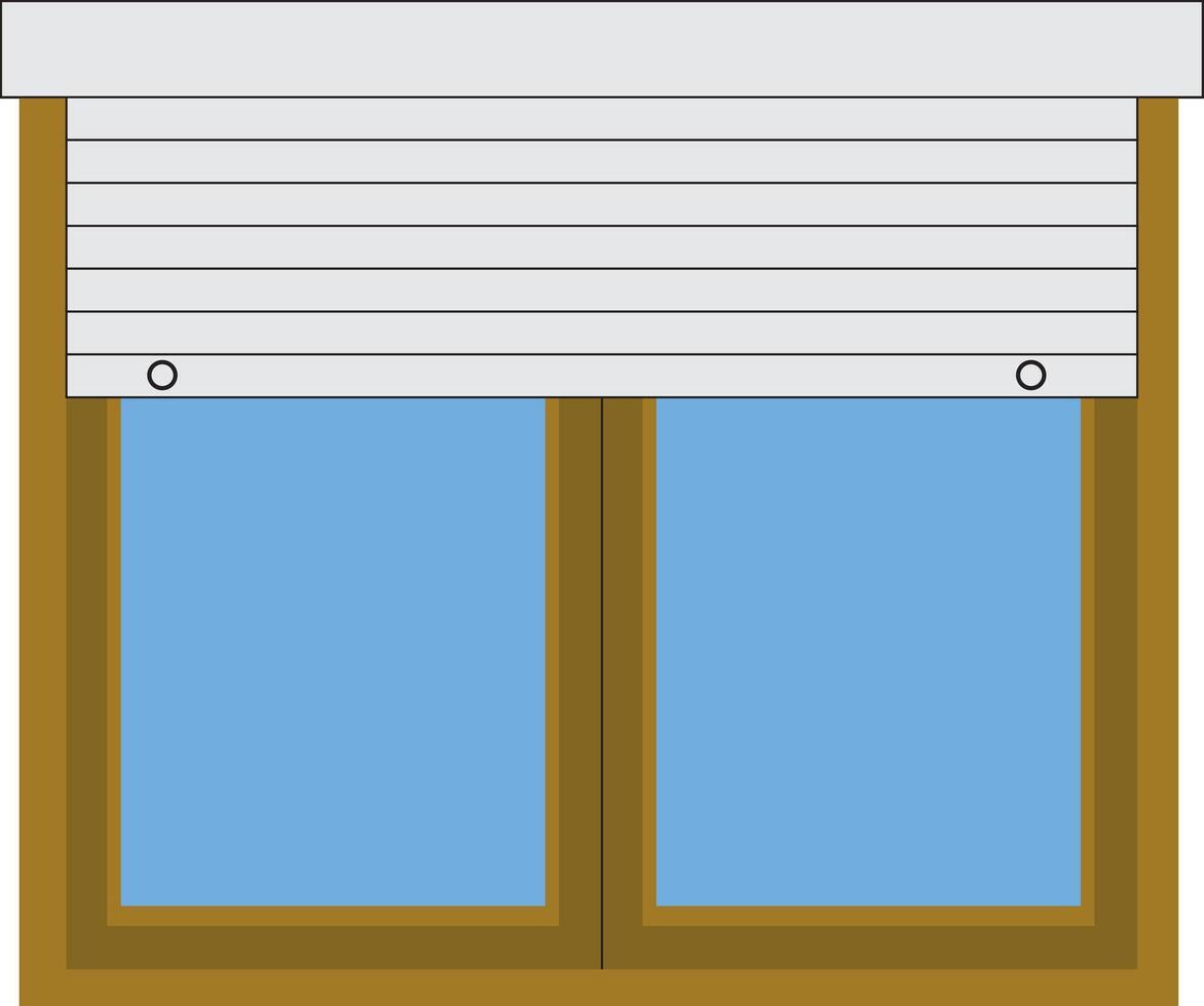 Brown window roller shutter. Closed window protective roller blind protection shutter home security privacy interior vector