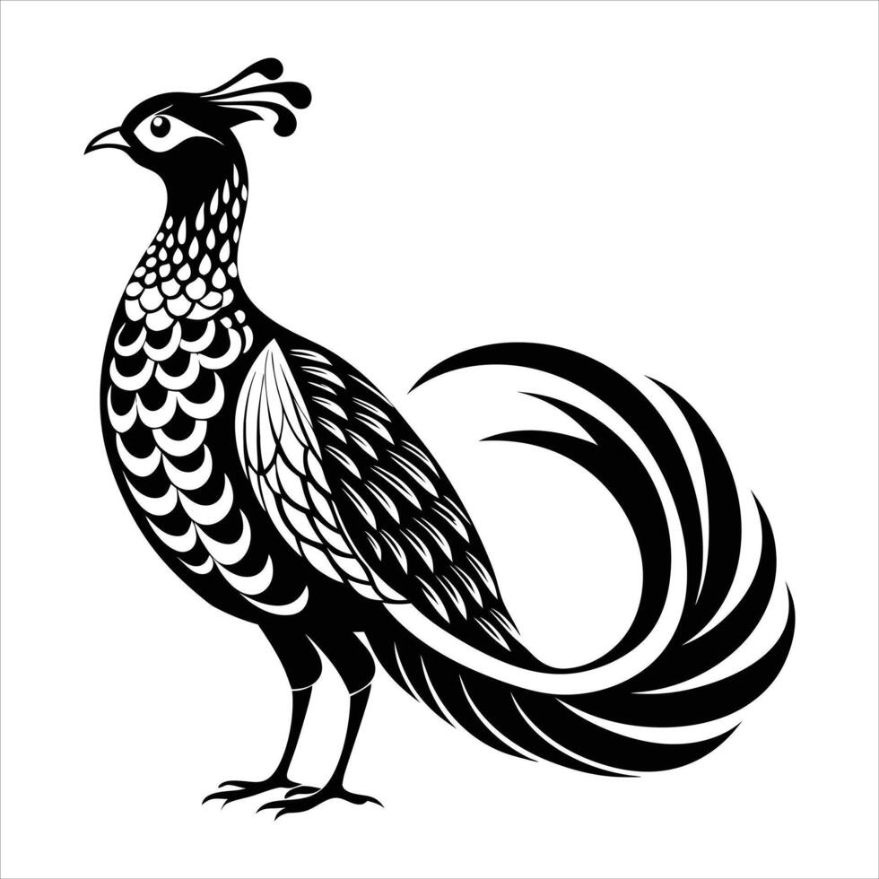 Pheasant Silhouette, Captivating Avian Art for Nature Lovers white background, minimalist graphic illustration vector