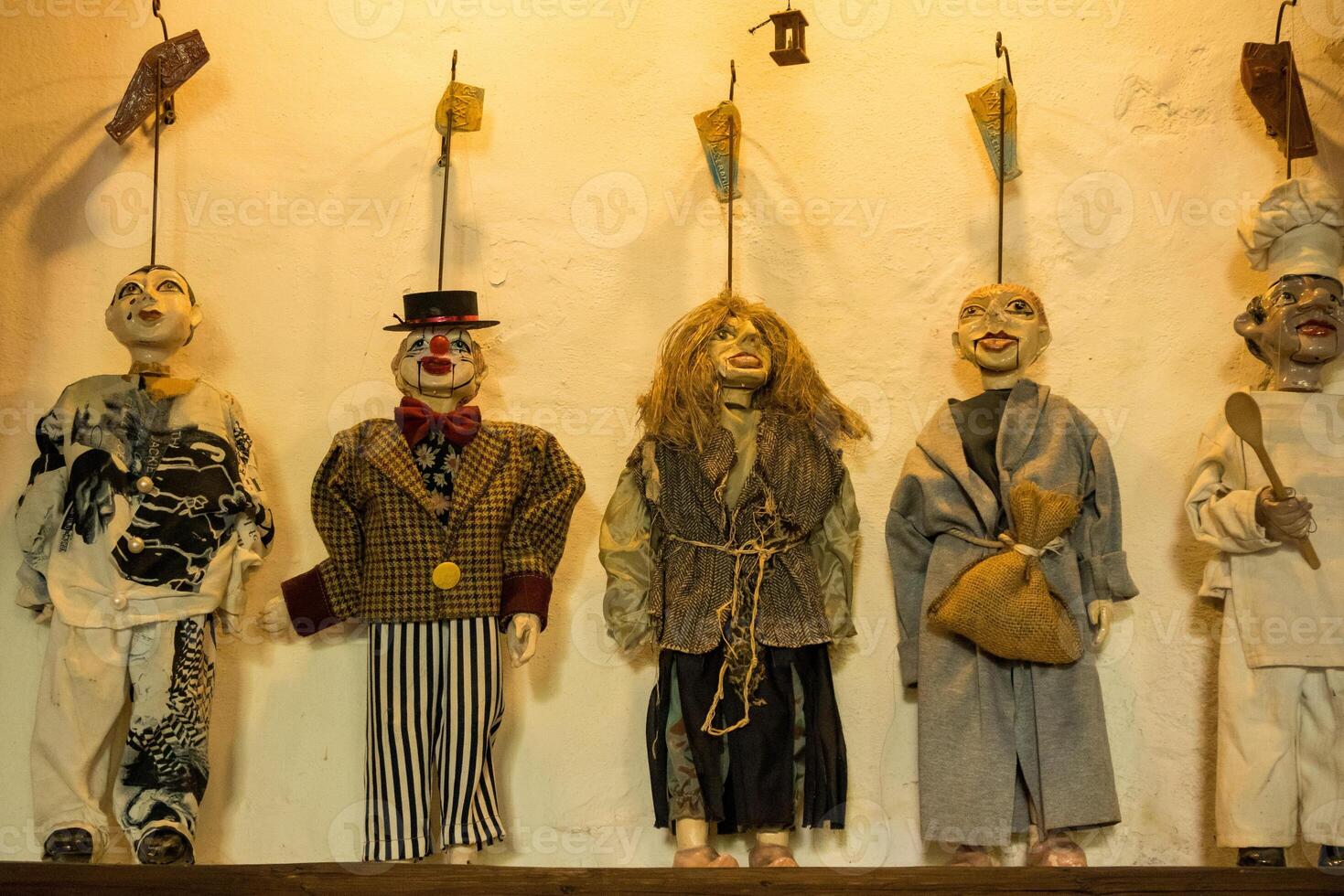 Traditional puppets made of wood. As a decoration in a restaurant in Podebrady. photo
