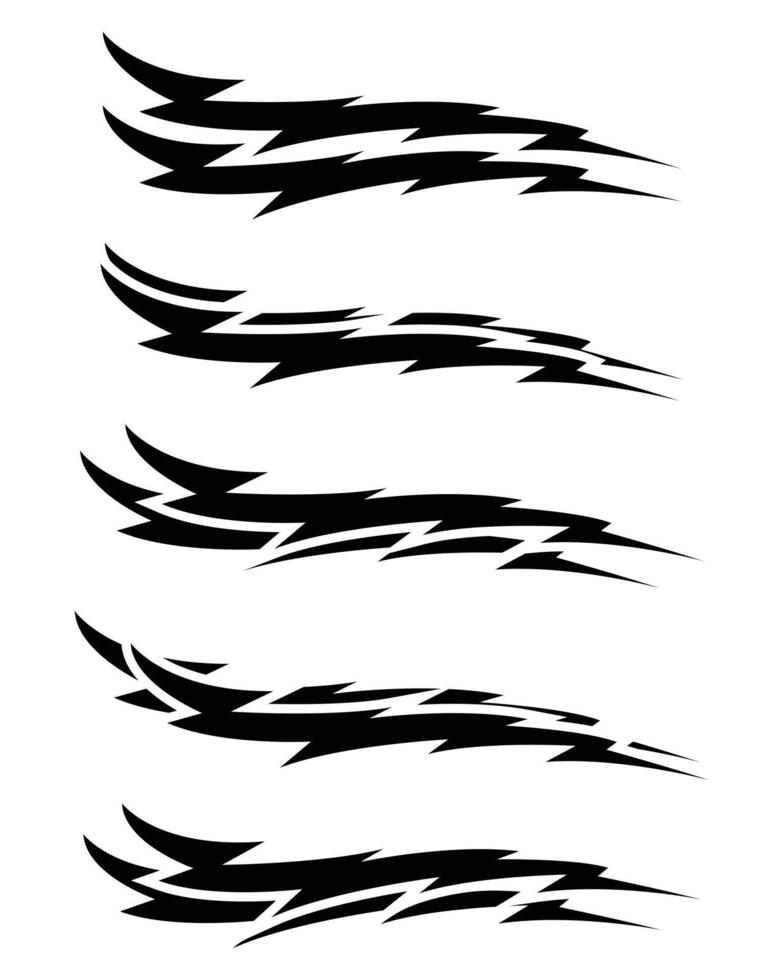 Set of abstract lightning shaped racing car wrap stickers vector