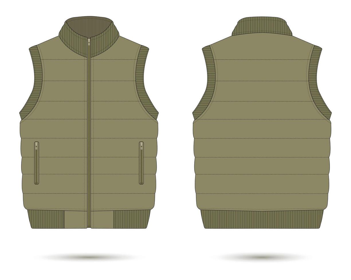 Mockup puffer vest front and back view vector