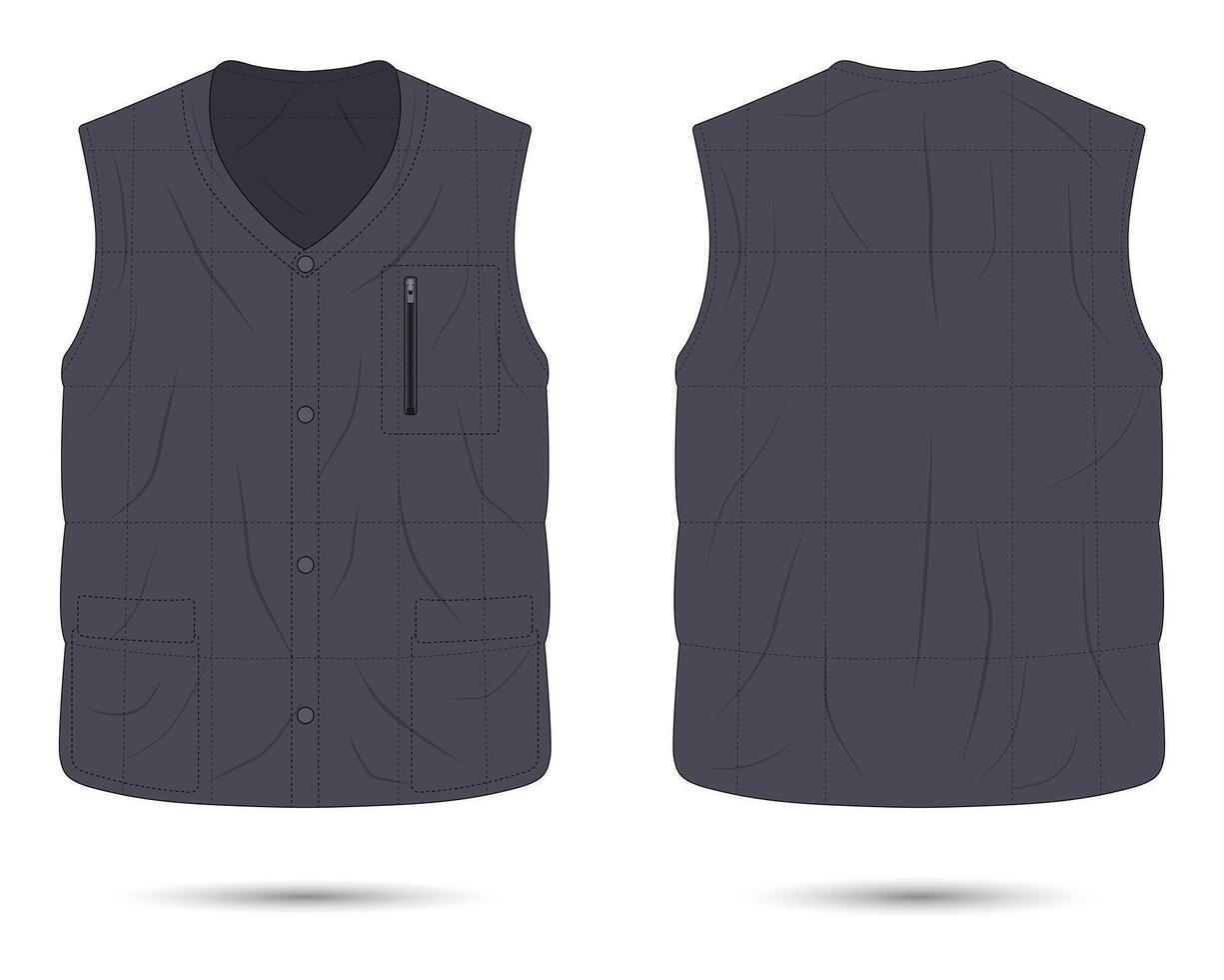 Modern puffer vest mockup front and back view vector