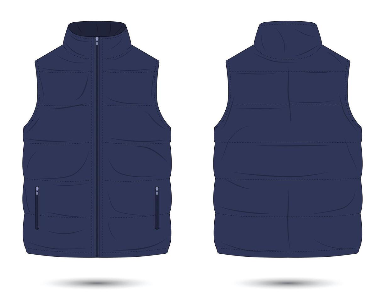 Dark blue puffer vest mockup vector