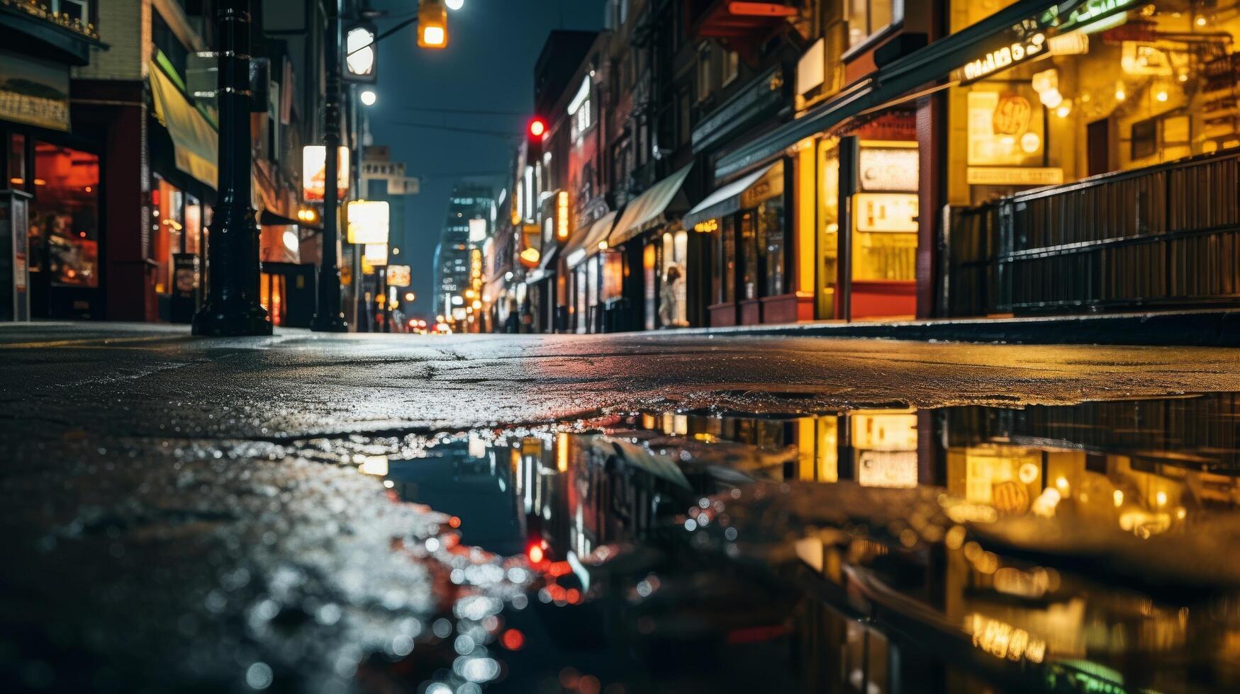 City street neon lights at night photo