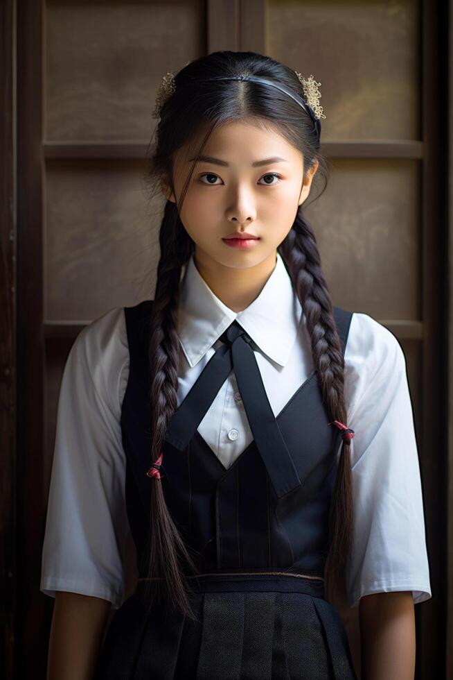 Captivating portrait of Japanese schoolgirl photo