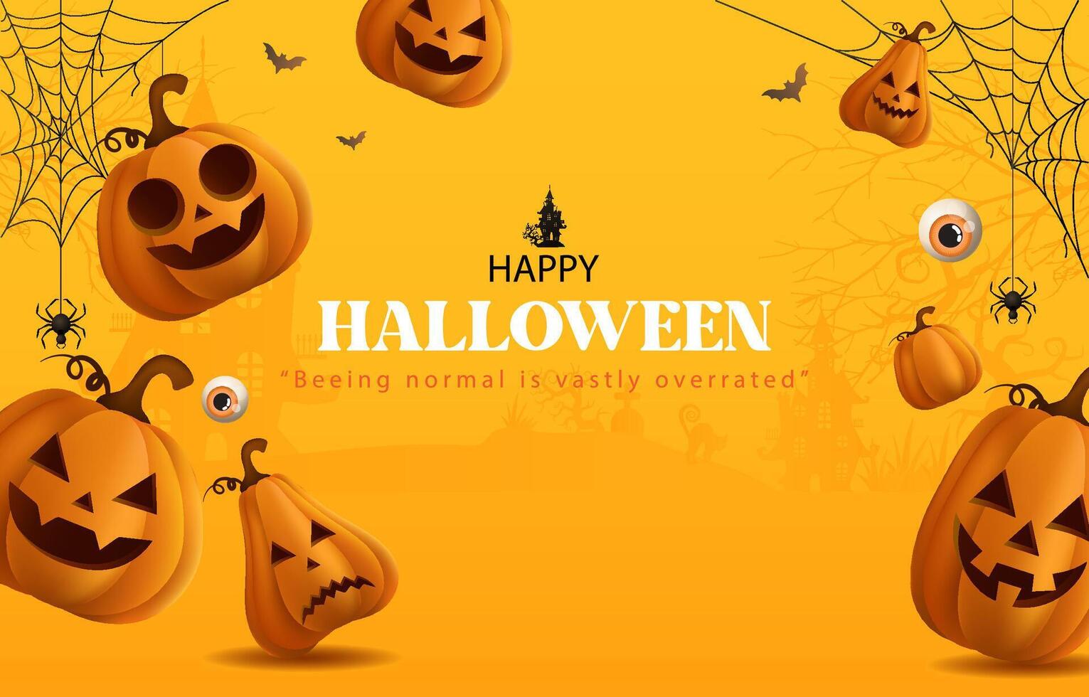 Halloween orange theme background with group of 3D illustration vector
