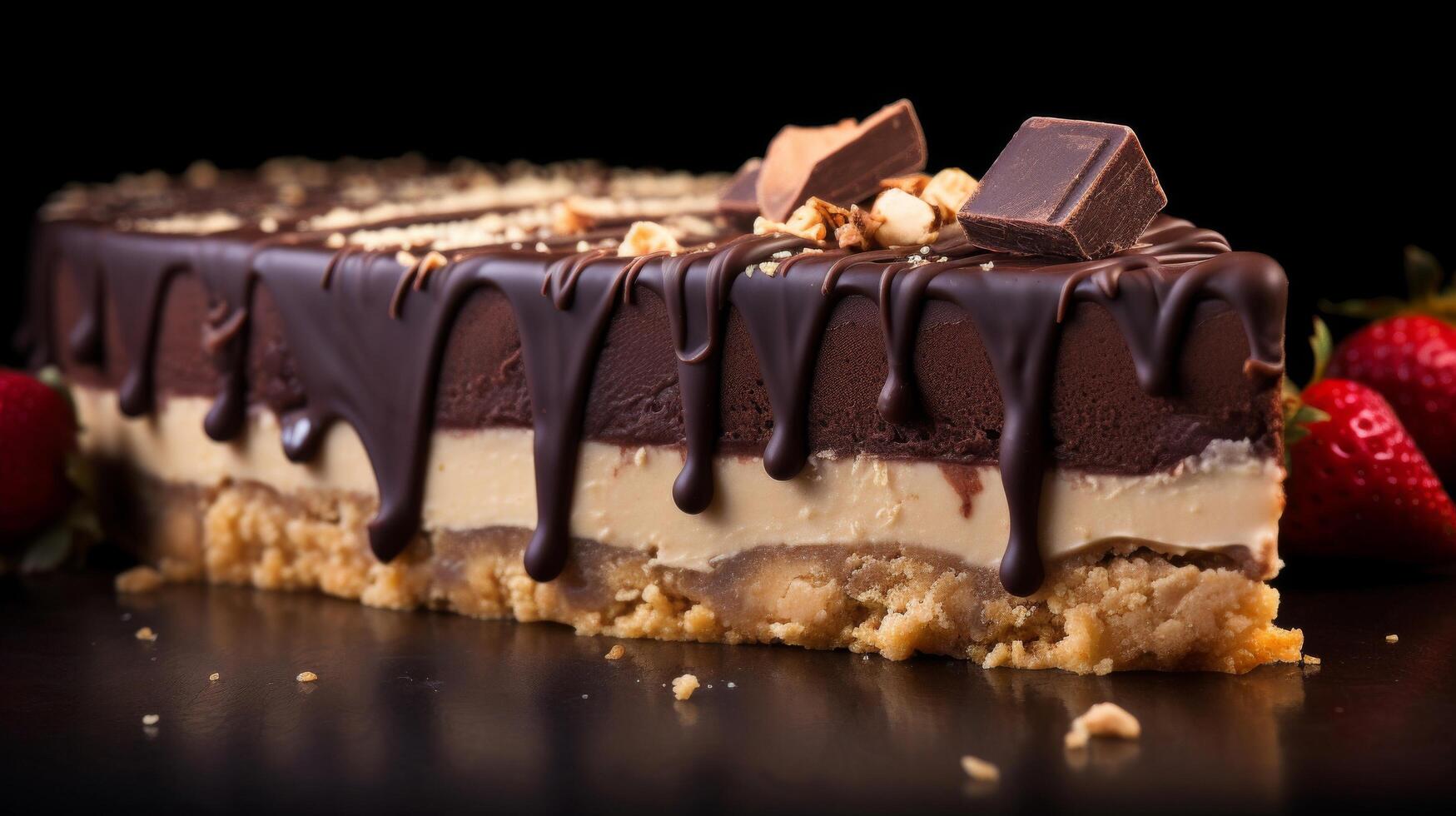 Cross section of tart with peanut butter and chocolate filling photo