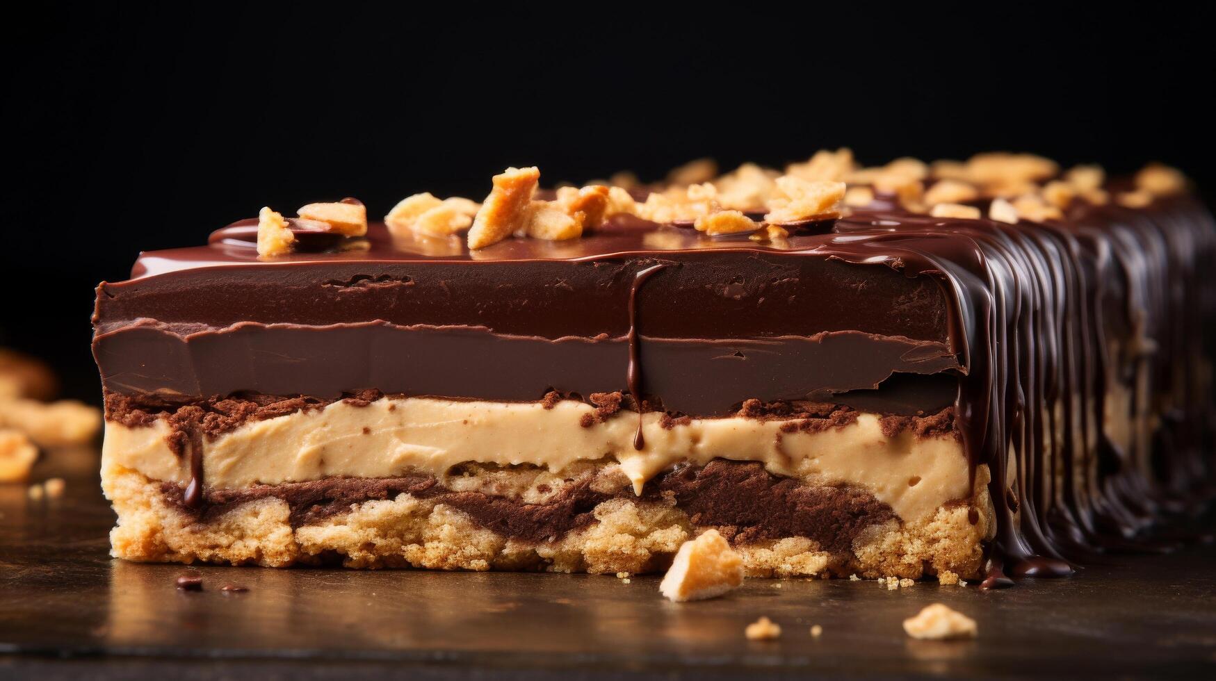 Detailed cross section of peanut butter and chocolate tart photo