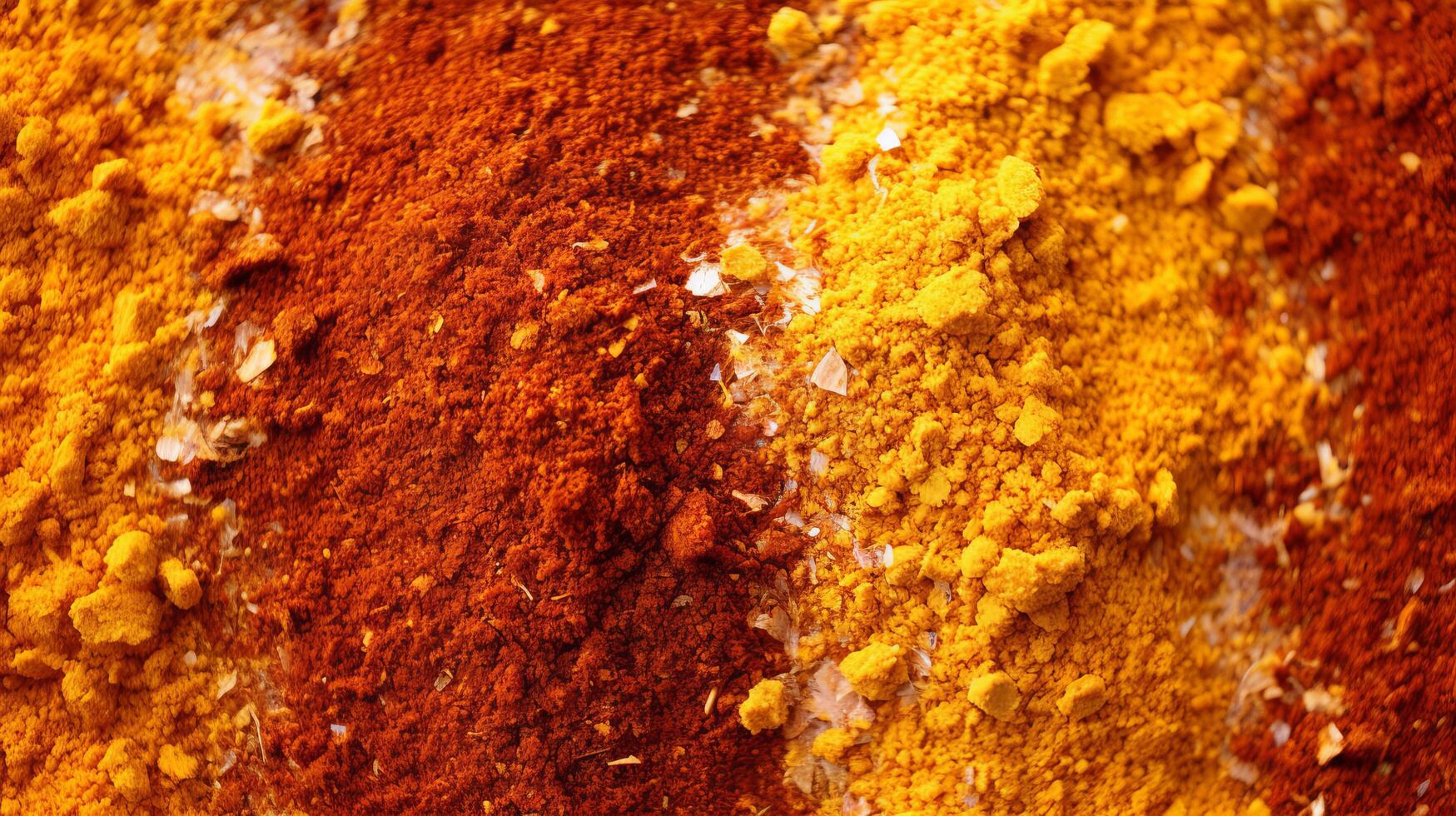 Mix of colorful ground spices in close up view photo