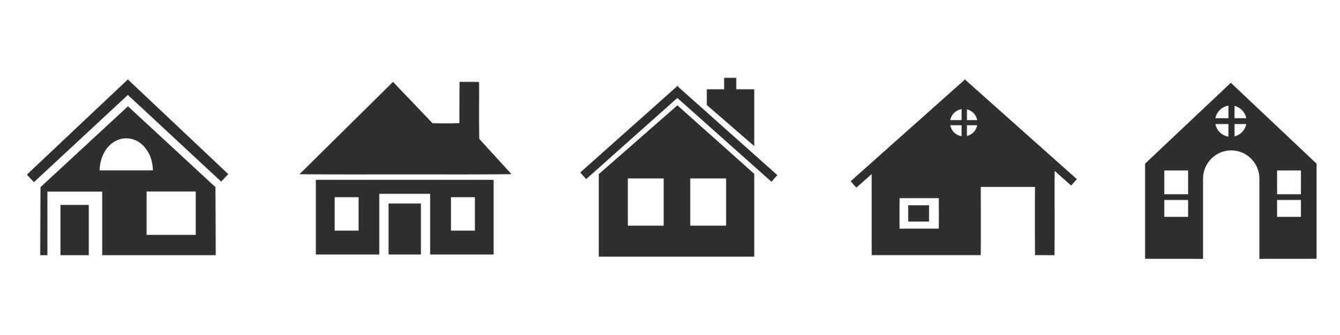 House Icon Set. Set of real estate objects and houses black icons. Home symbol collection vector