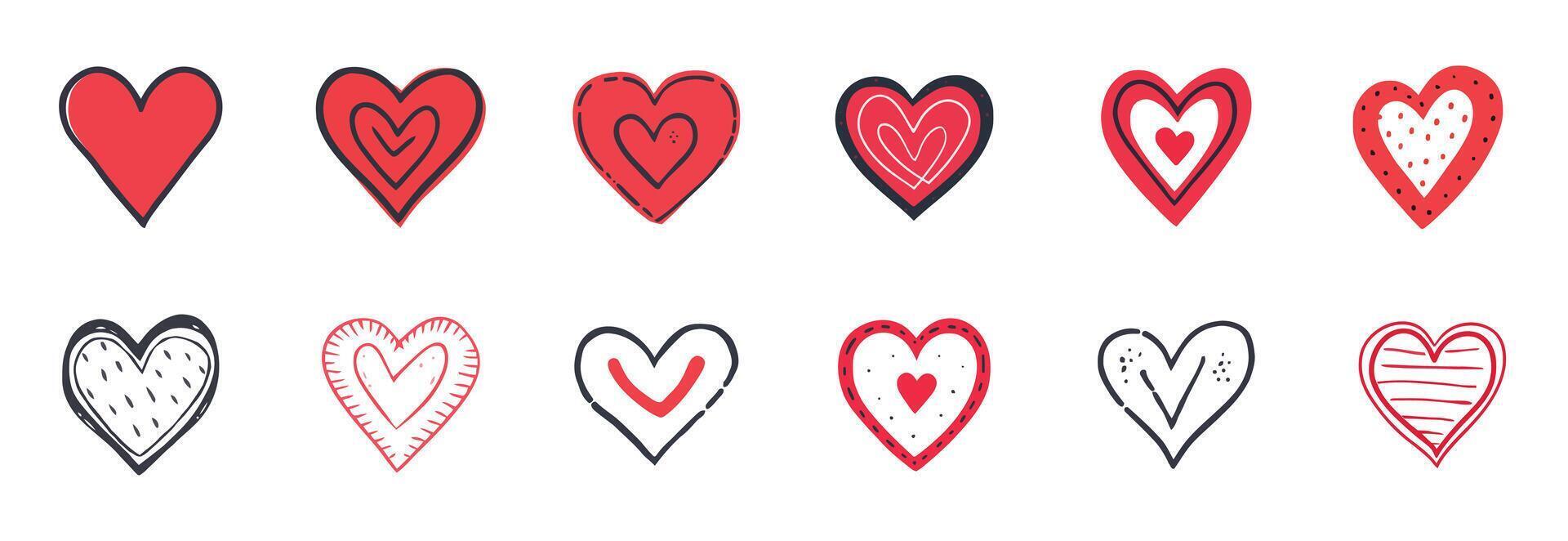 Heart icon collection. Icons of hearts in a flat style. heart doodle set vector