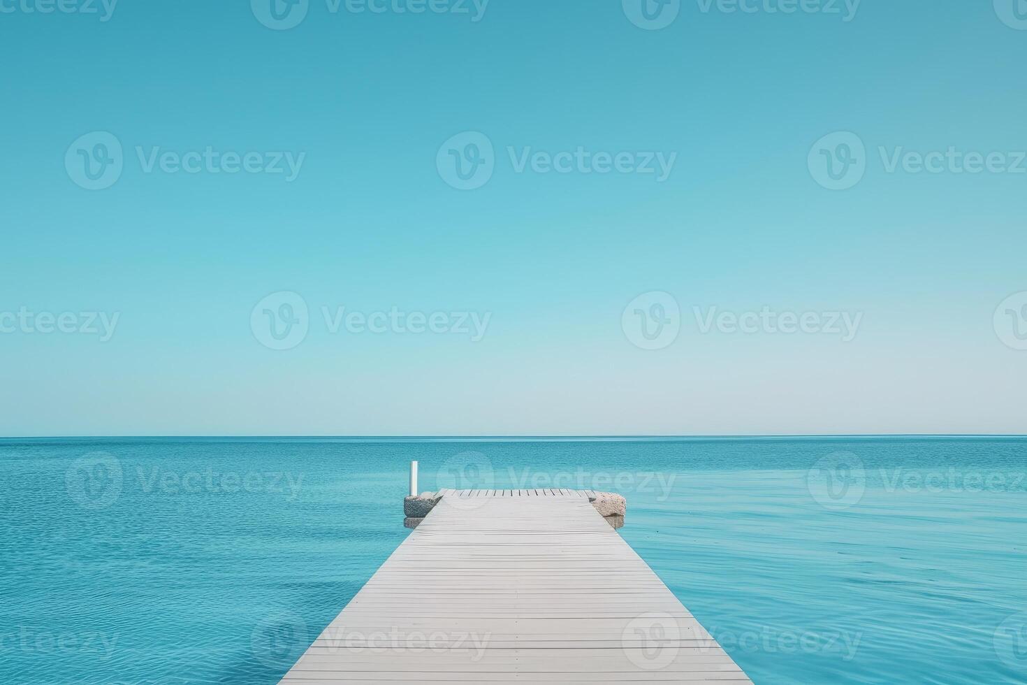 Minimalistic summer banner with pontoon bridge sea and horizon line. Blue summer background for recreation and tourism with copy space. Romantic quiet scene photo