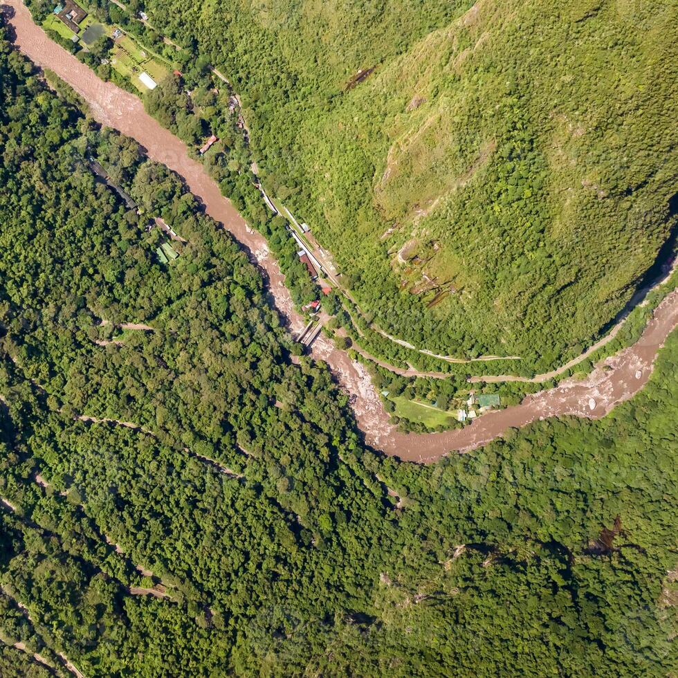 Machu Picchu, Peru. Aerial view. Urubamba river. Square image. photo