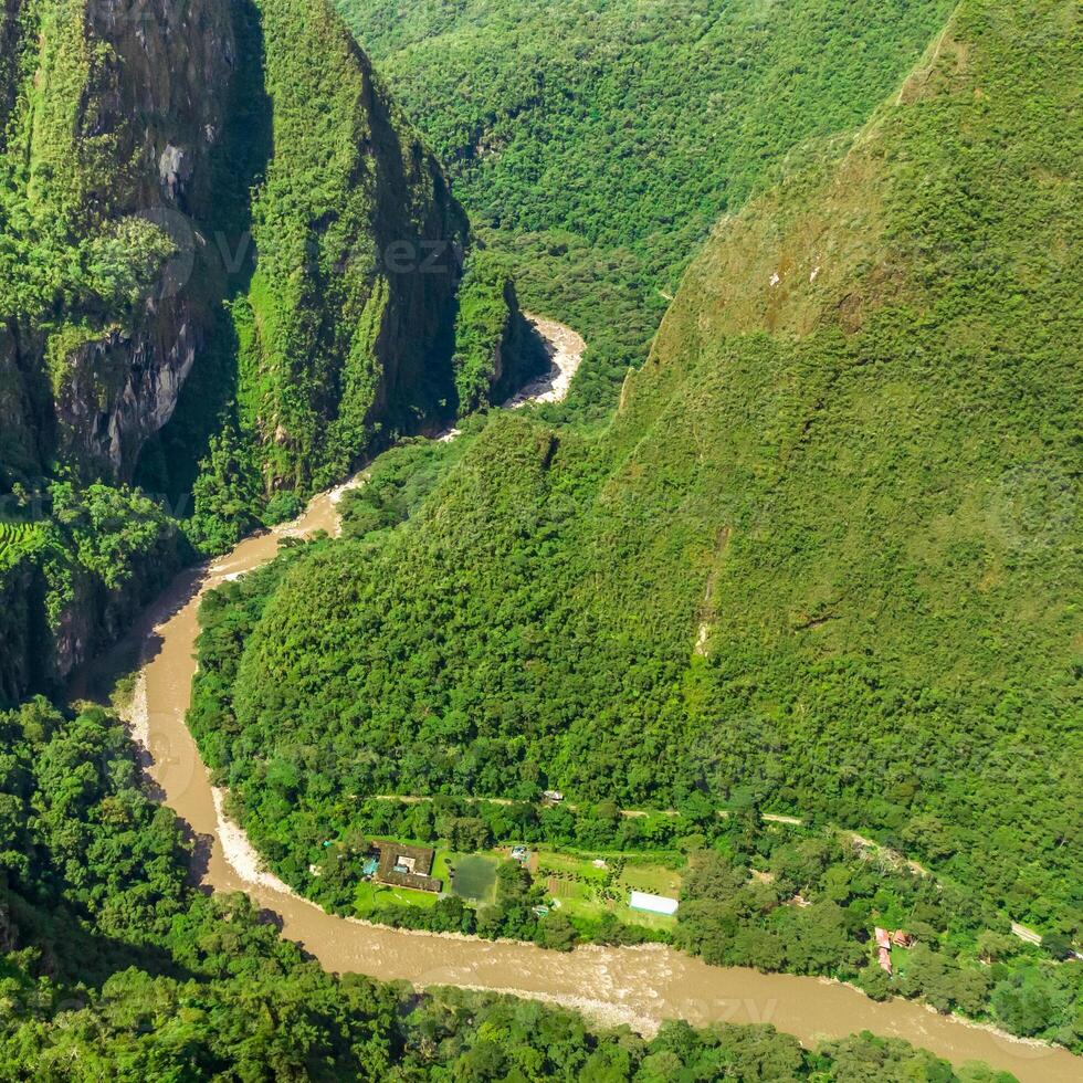 Machu Picchu, Peru. Aerial view. Urubamba river. Square image. photo