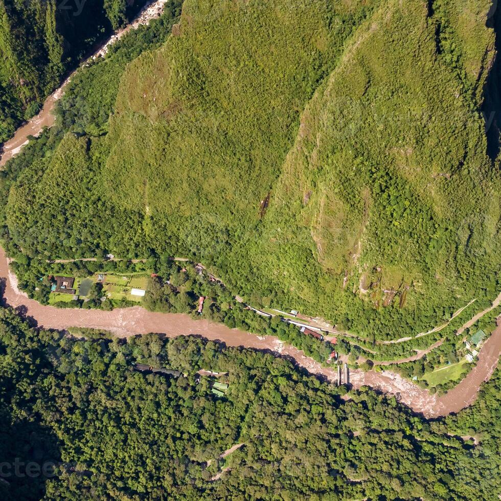 Machu Picchu, Peru. Aerial view. Urubamba river. Square image. photo