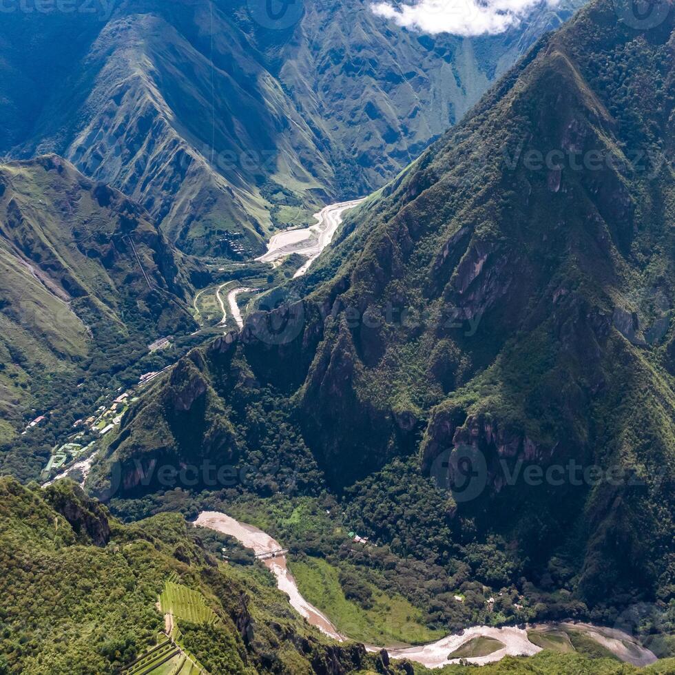 Machu Picchu, Peru. Aerial view. Urubamba river. Square image. photo
