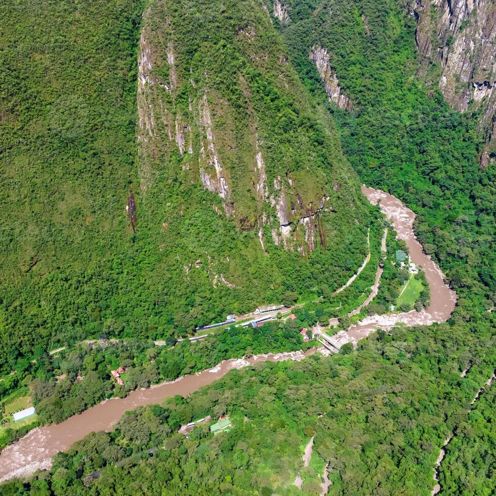 Machu Picchu, Peru. Aerial view. Urubamba river. Square image. photo