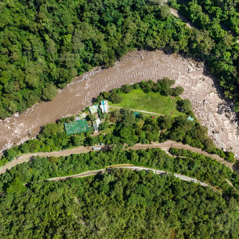 Machu Picchu, Peru. Aerial view. Urubamba river. Square image. photo