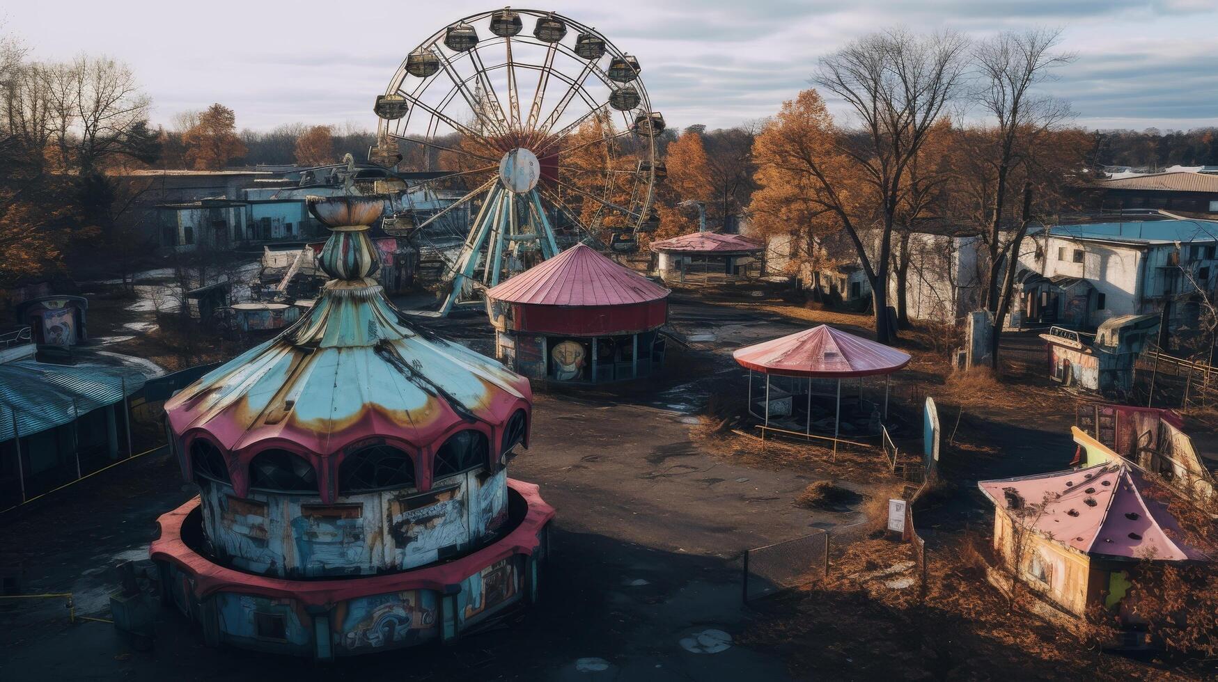 Drone shot deserted theme park landscape photo