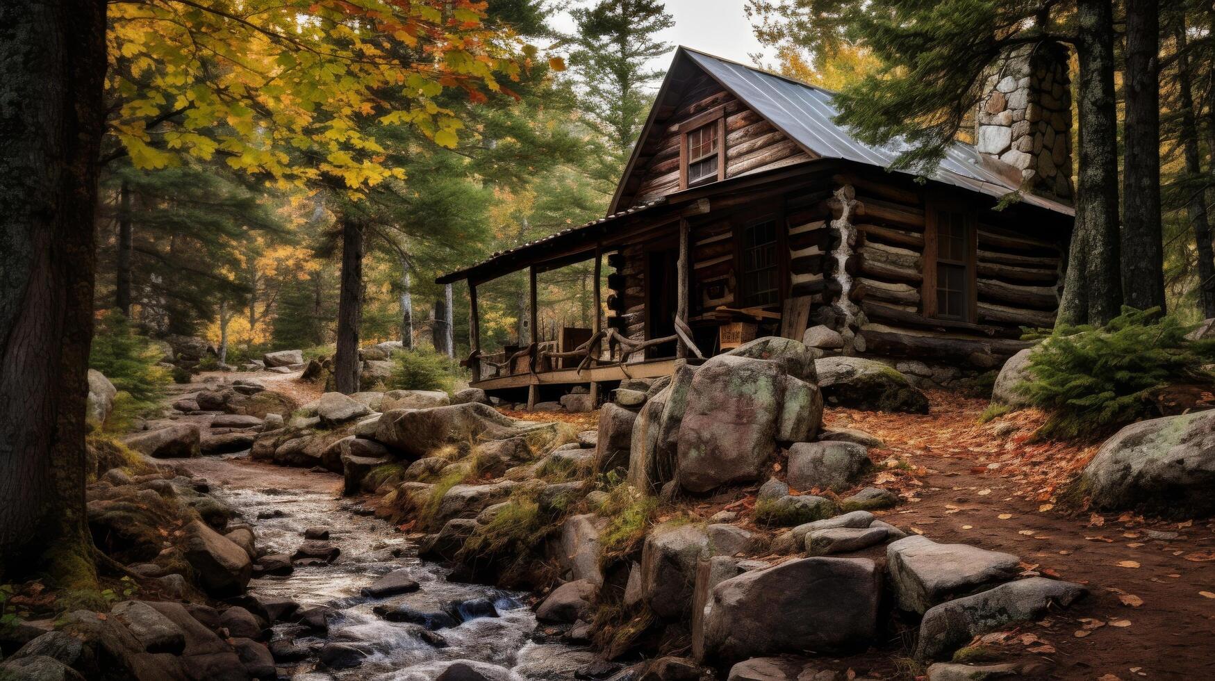 Historical mountain cabin nestled in wilderness photo