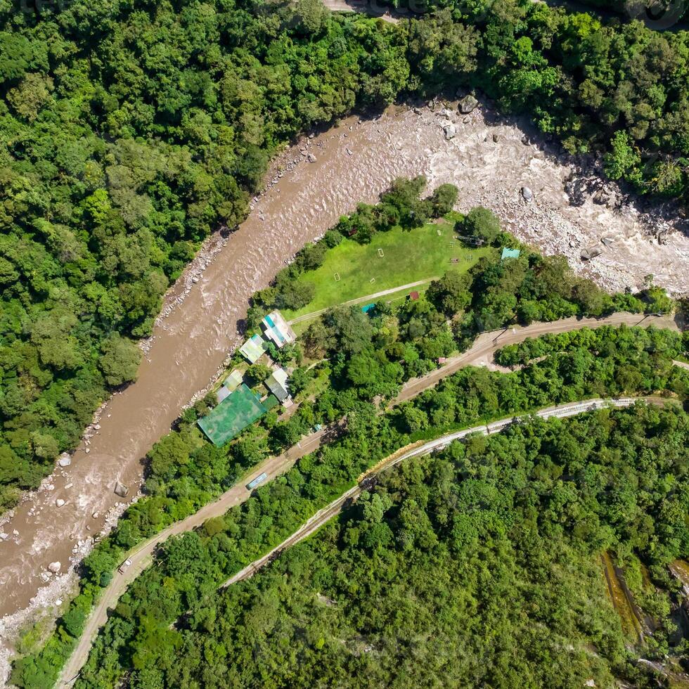 Machu Picchu, Peru. Aerial view. Urubamba river. Square image. photo