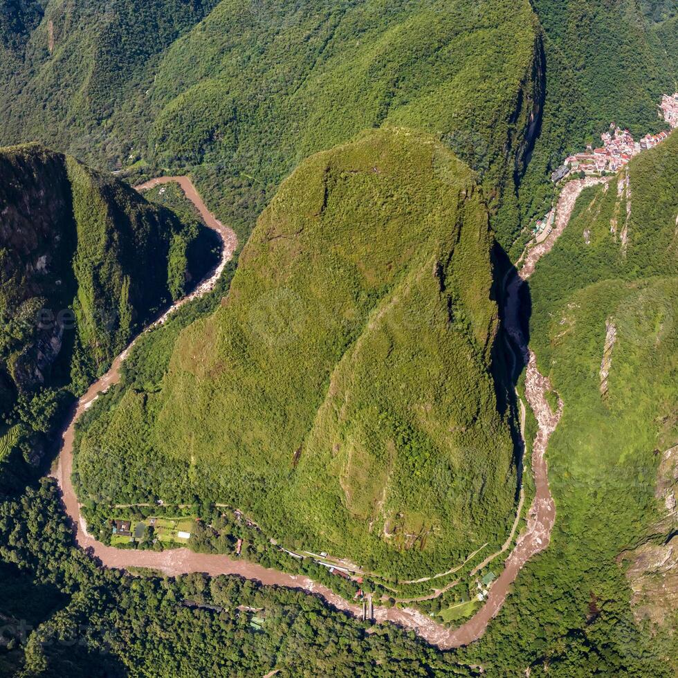 Machu Picchu, Peru. Aerial view. Urubamba river. Square image. photo