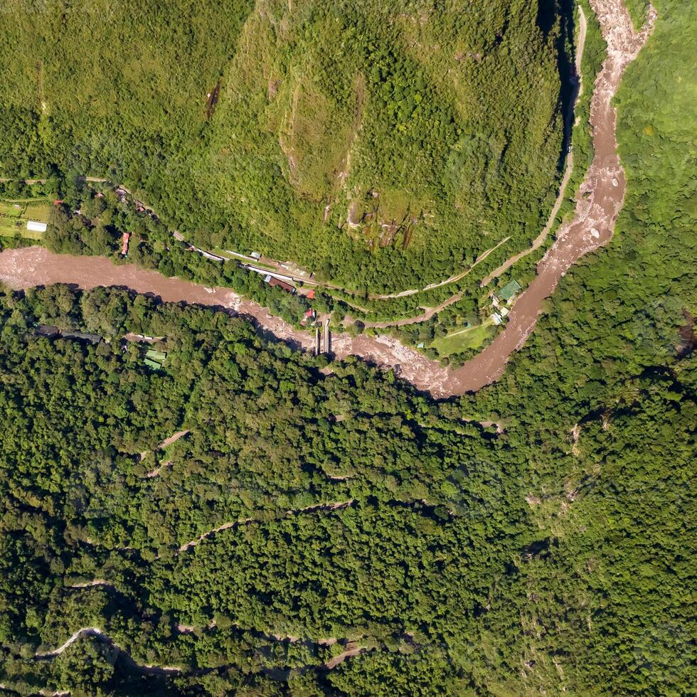 Machu Picchu, Peru. Aerial view. Urubamba river. Square image. photo