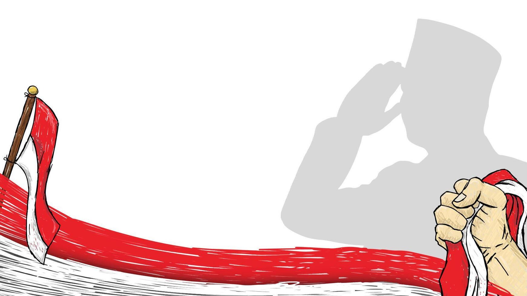 HUT RI copy space background with an image of a hand holding the Indonesian flag against a red backdrop. Perfect for Independence Day celebrations and patriotic designs. 17 Agustus, August 17. vector