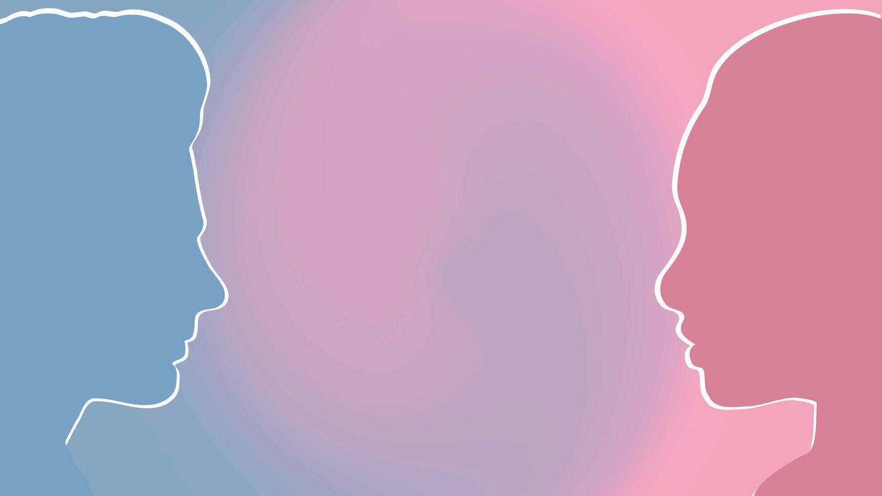 Silhouettes of a man and woman with a gradient blue and pink background. Perfect for themes of women's equality, gender balance, and social issues. Modern and impactful illustration. vector