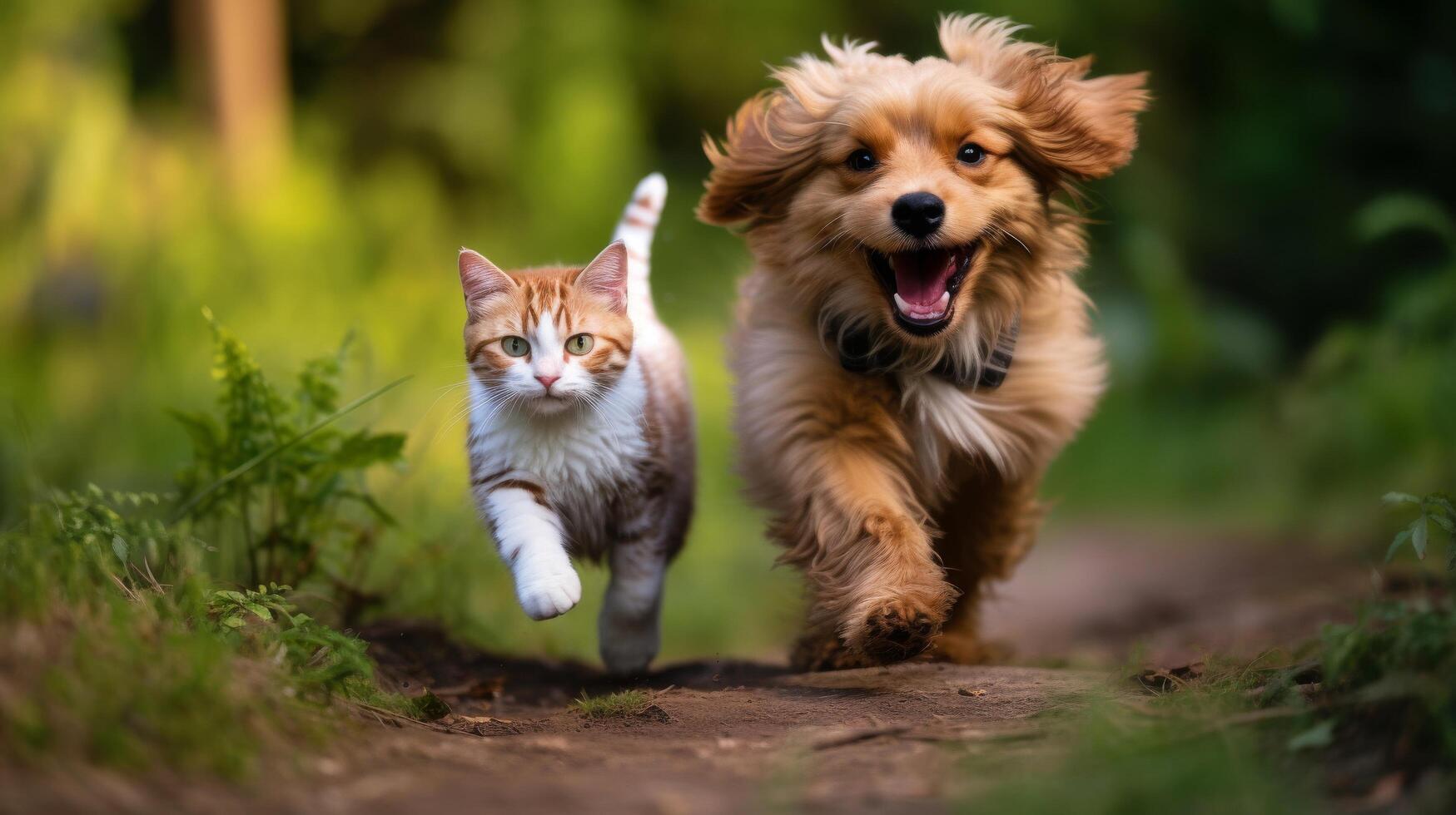 Dog cat play together pets photo
