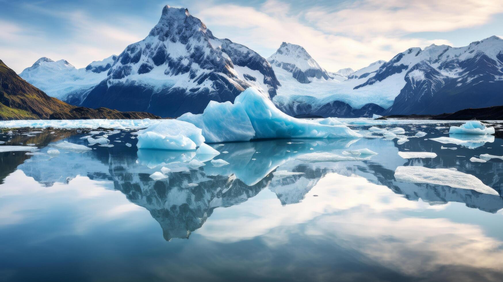 Glacier mirrored in pristine lake image photo