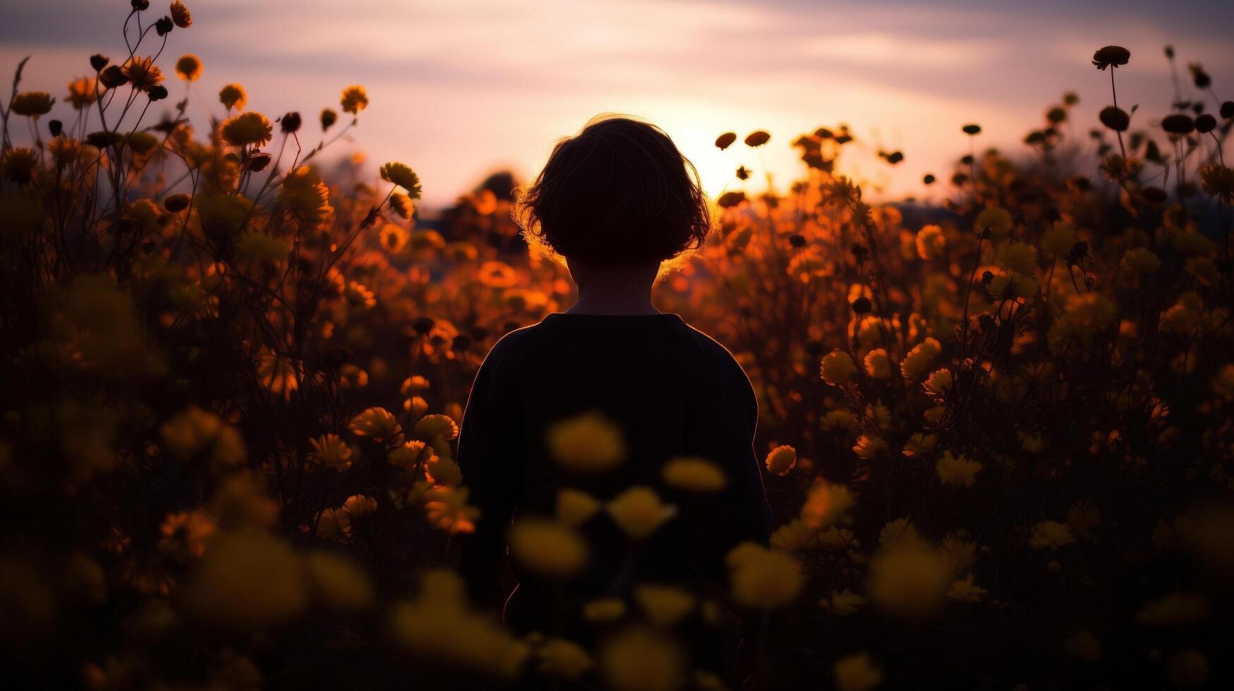 Silhouette child playing field closeup photo