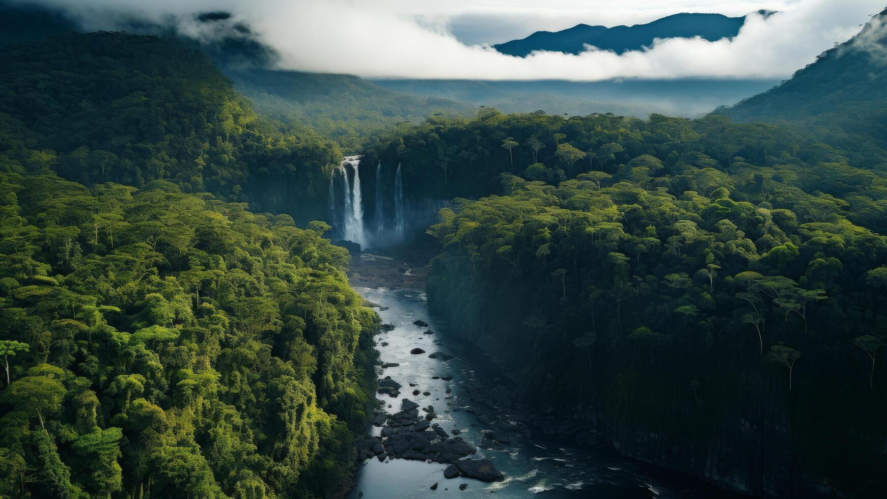 Drone photo remote rainforest waterfalls scenery