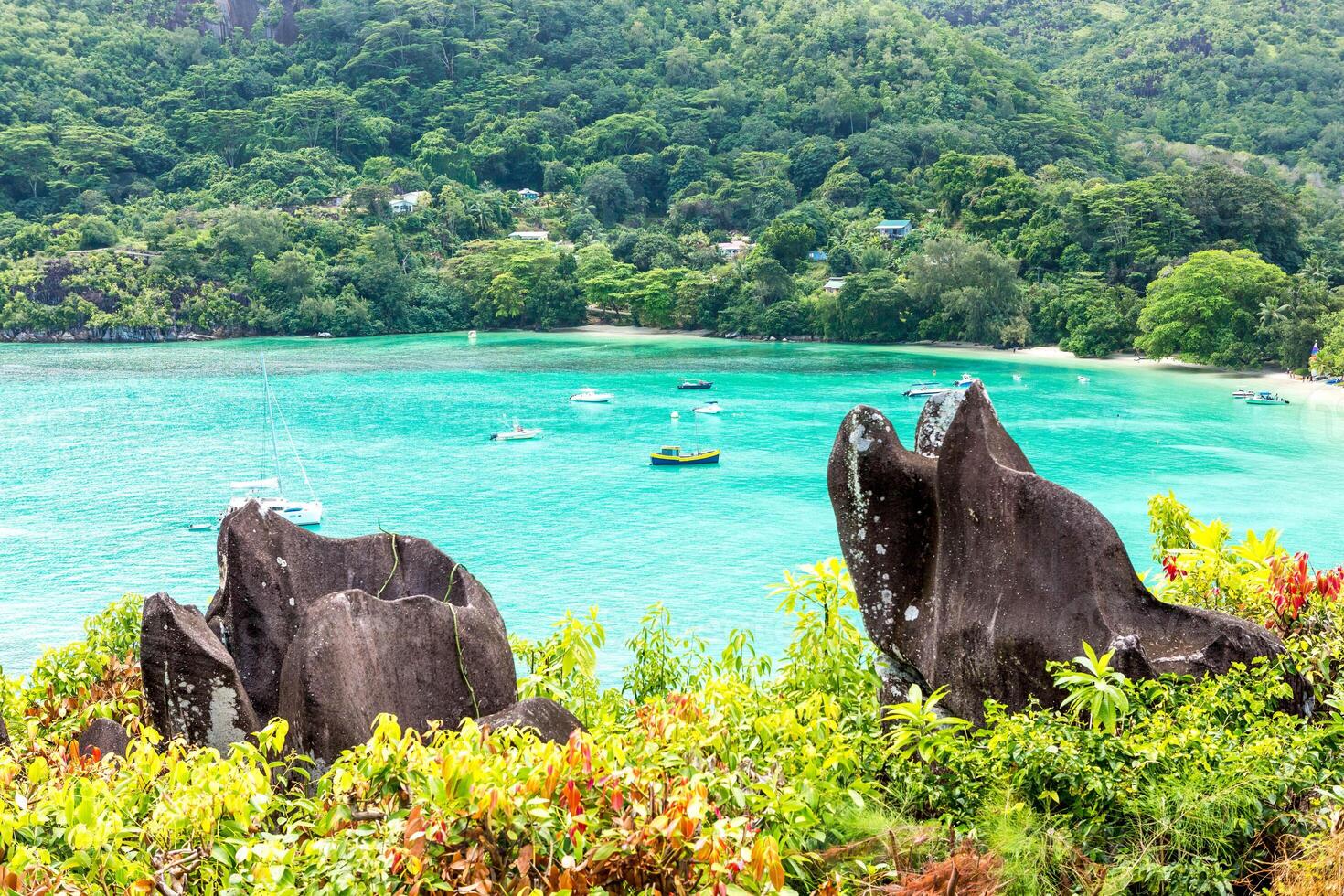 Seychelles, Paradise beach. La Digue at Anse Lazio, Source d Argent. photo