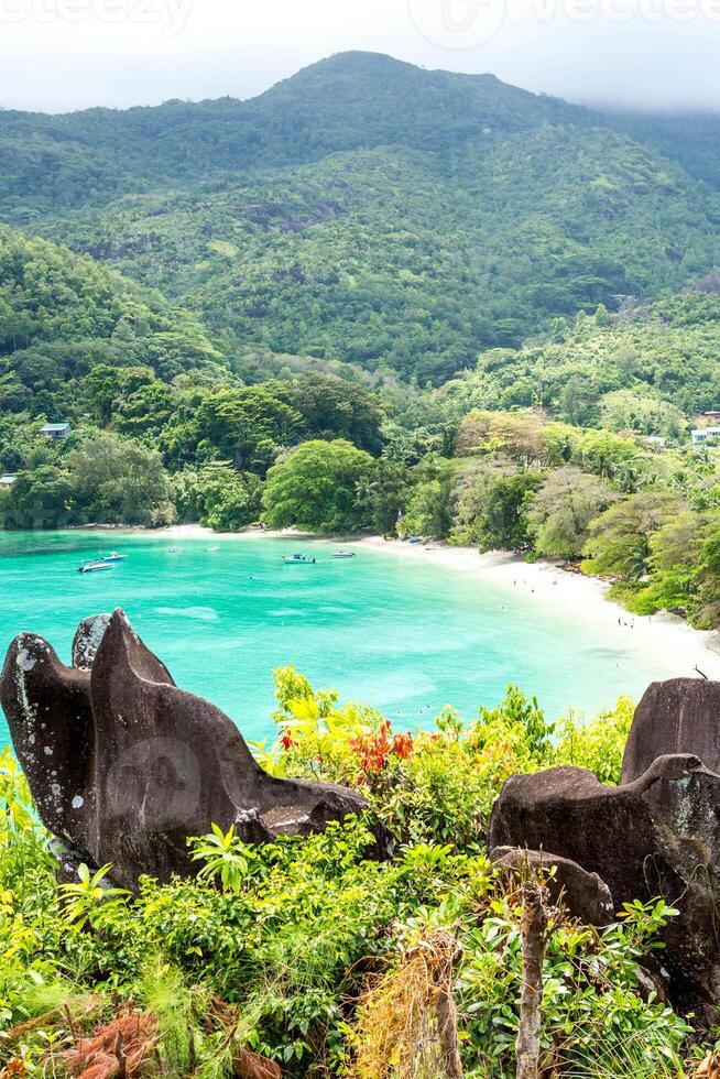 Seychelles, Paradise beach. La Digue at Anse Lazio, Source d Argent. photo