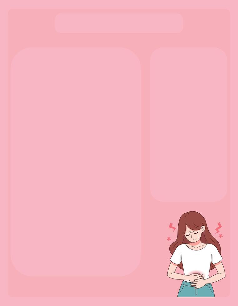 Illustration of a girl with menstrual cramps, notepad, stomachache vector