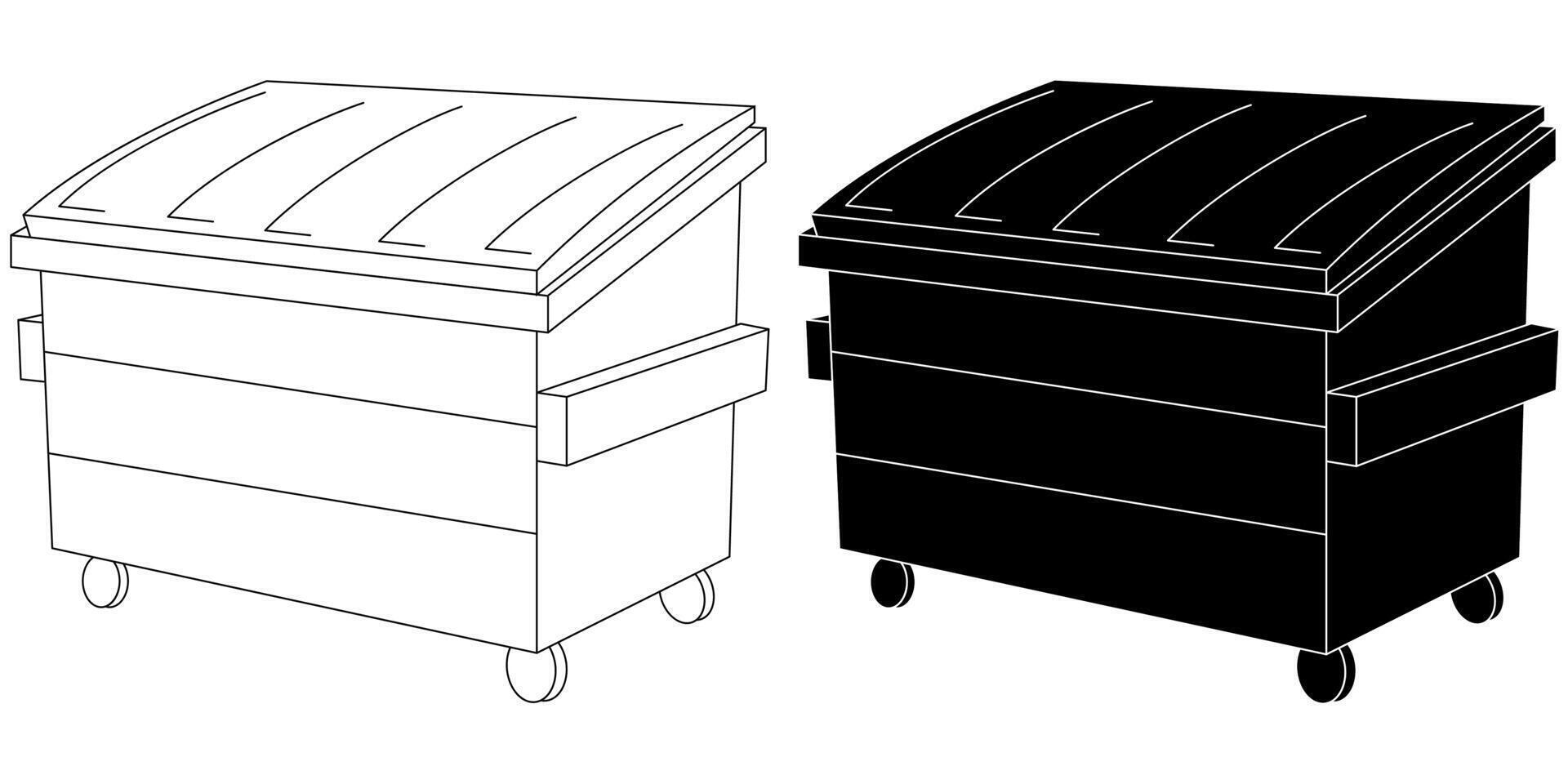 Black and white and white and black graphic of a dumpster bin vector
