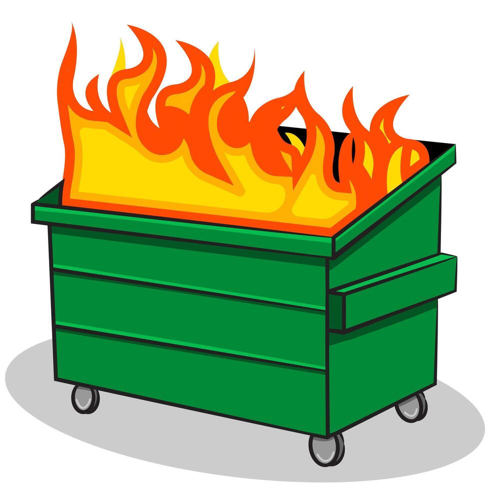 Cartoon of a Dumpster Fire representative of a mismanaged situation vector