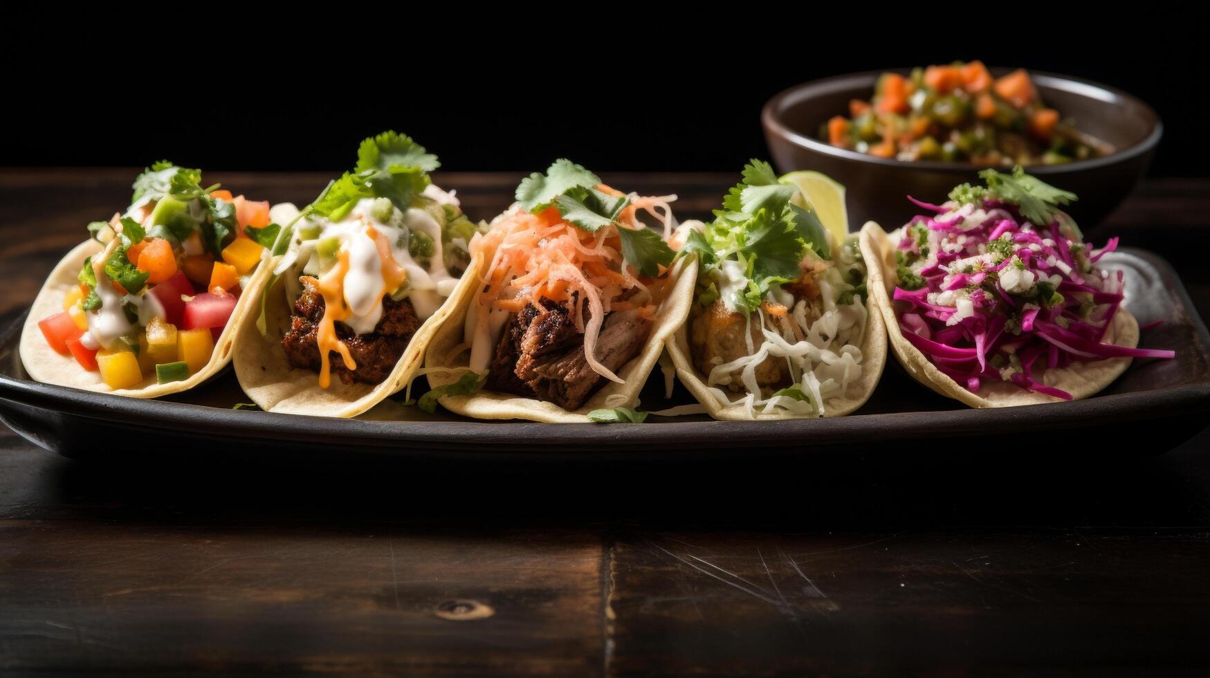 Flavorful selection of tacos, a culinary masterpiece photo