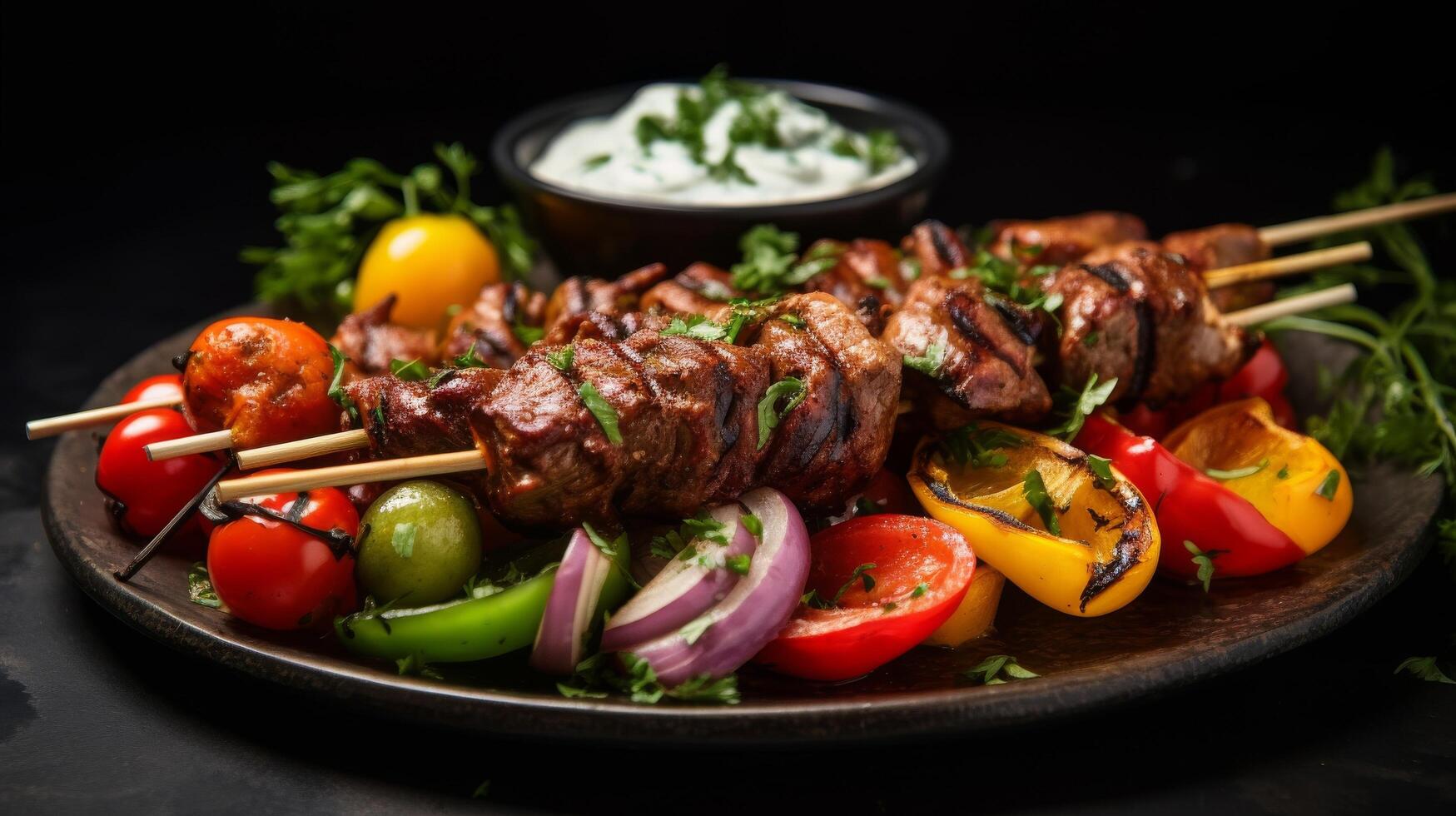 Savory kebab assortment on plate photo