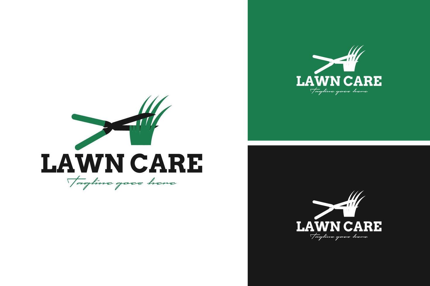 Scissors and leaves logo design for lawn care illustration template idea vector