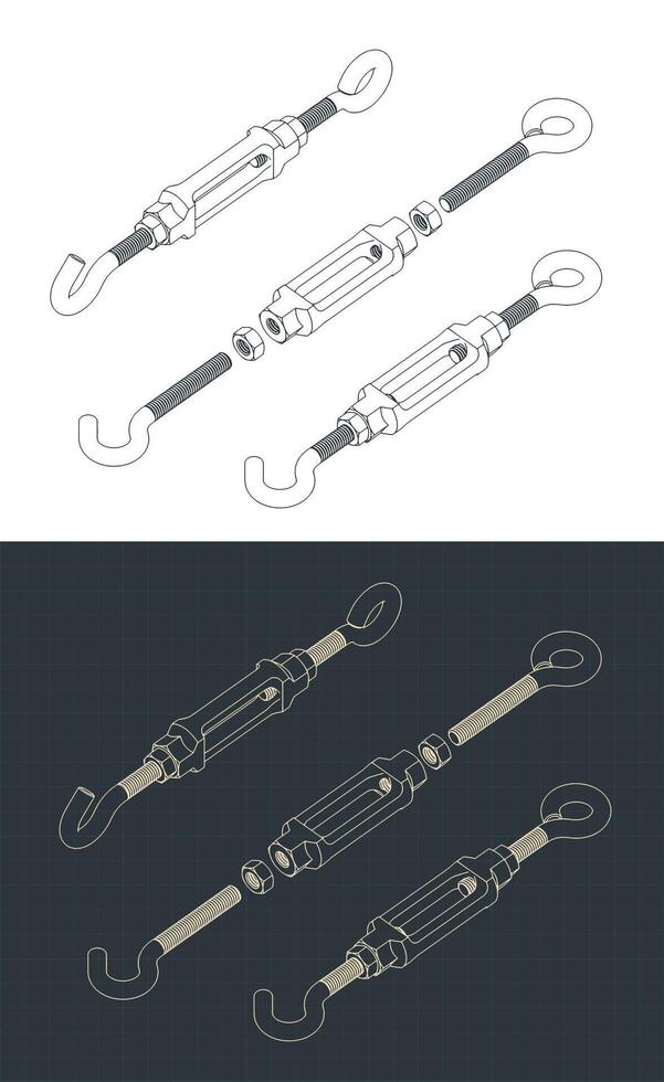 Turnbuckle isometric blueprints vector
