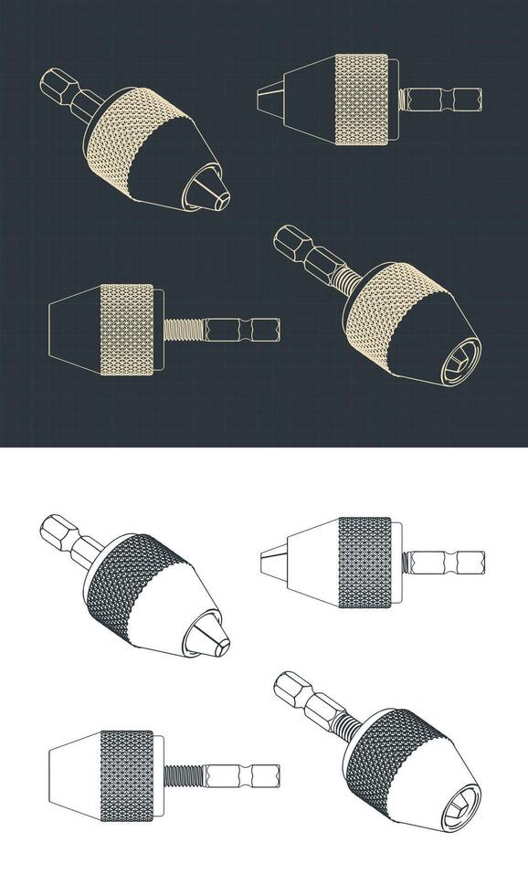Three-jaw drill chuck drawings vector