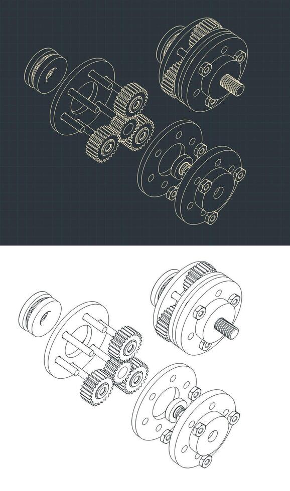 Disassembled Planetary Gearbox Drawings vector