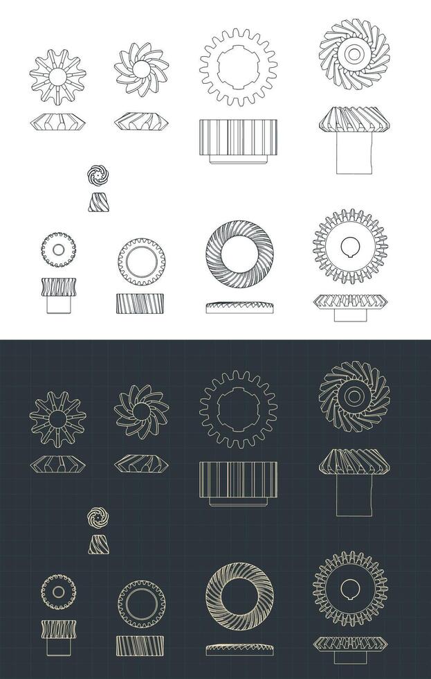 Different types of gears blueprints vector