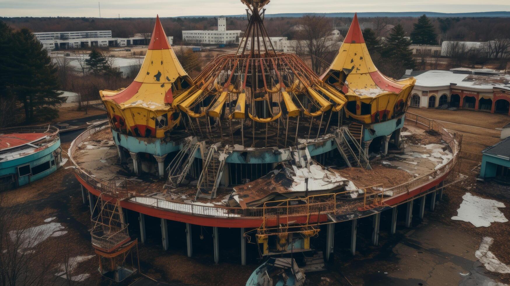 Nighttime abandoned park drone photography photo